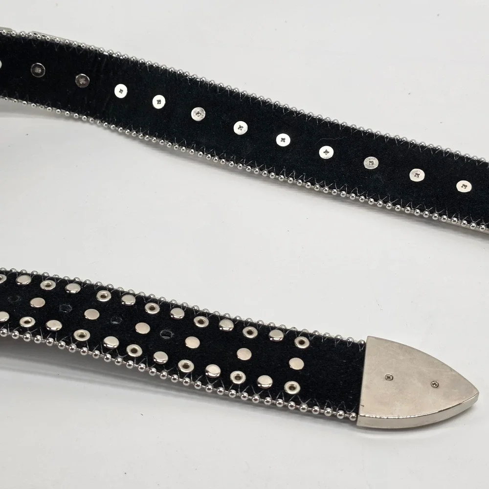 Black Leather Belt Rhinestone Crystal Western Bling Studded Large Y2K Rodeo Glam